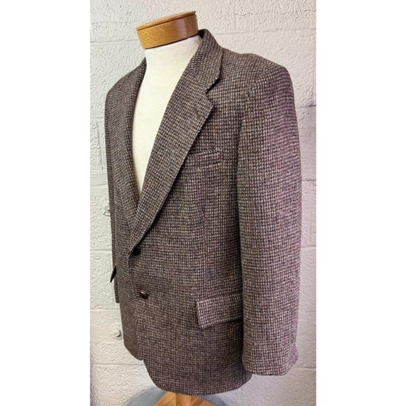 Vintage Harris Tweed Sport Coat Men's 42 Brown Herringbone Scottish Wool Jacket - Picture 2 of 12